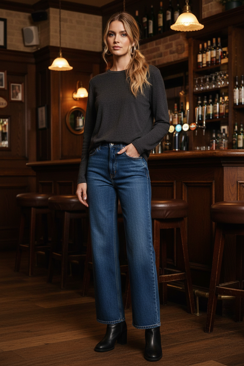 Front View – Charcoal Knit Top