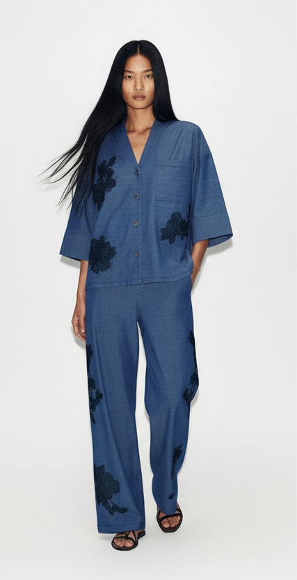 ZARA Floral Wide Leg Pants