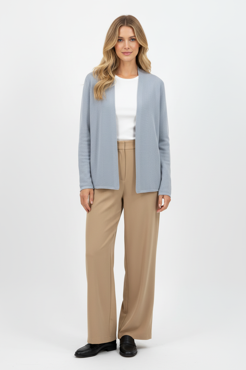 Front view of cardigan on model