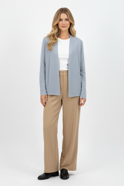 Front view of cardigan on model