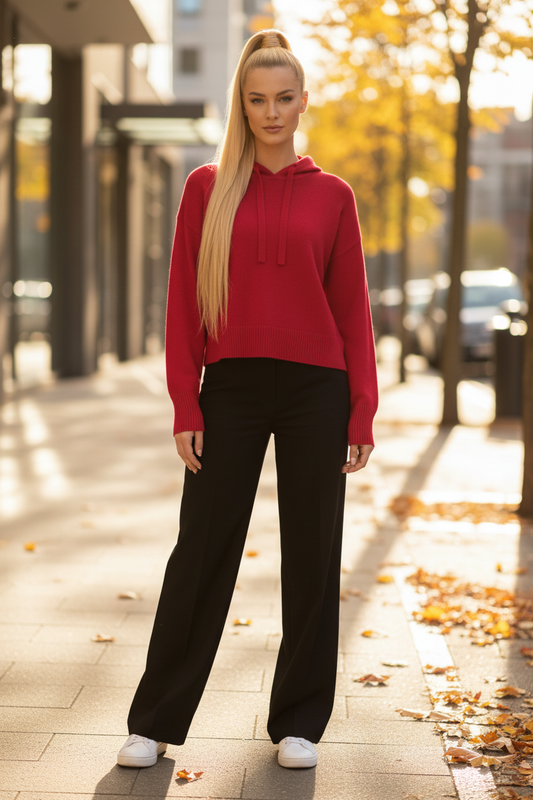 Front View - True Red Cashmere Hoodie