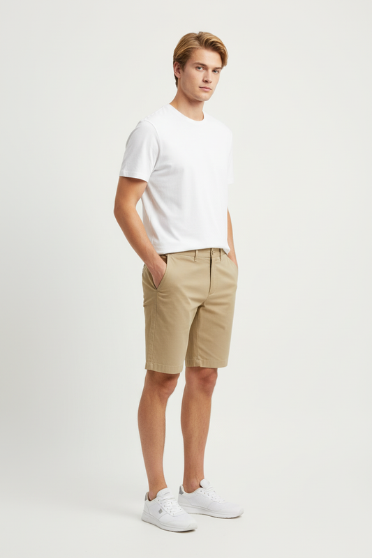 Khaki shorts on male model