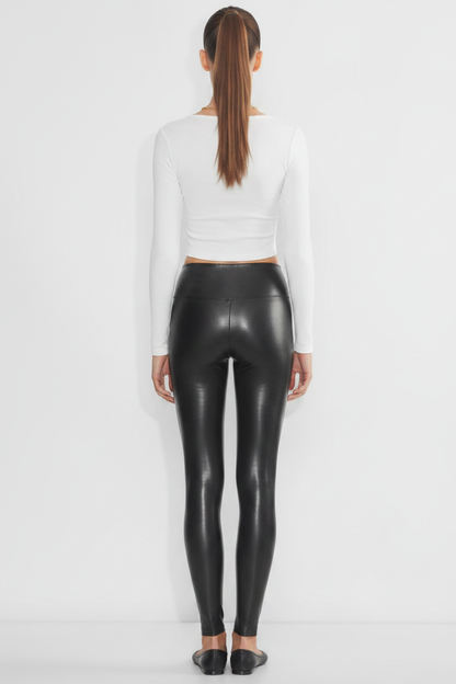 Leggings - Back High Ponytail + Cropped White Top
