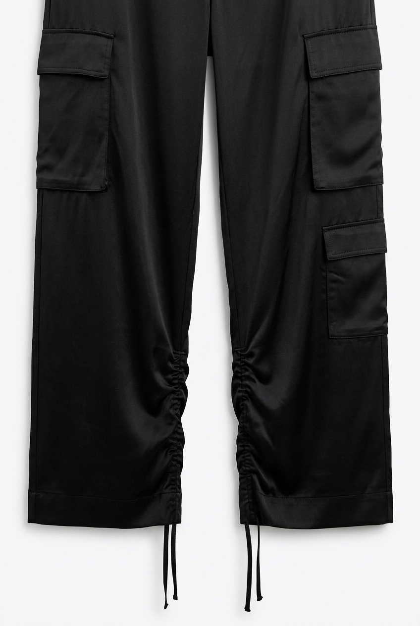 Matching pants detail on a white background