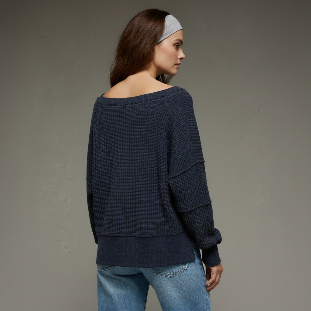 Model with reddish brown hair back view