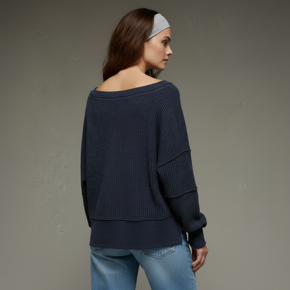 Model with reddish brown hair back view