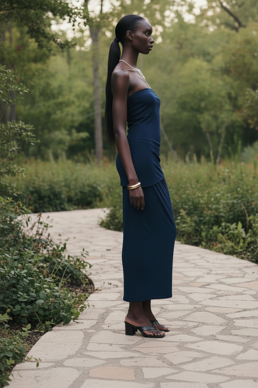 Navy Set Outdoor Side Profile Ponytail