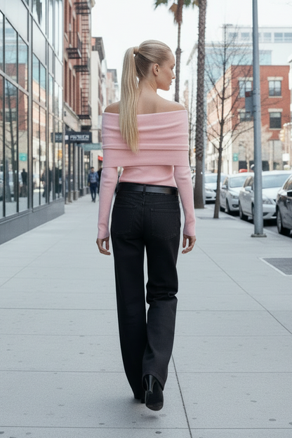 Pink Off-Shoulder Sweater Back View
