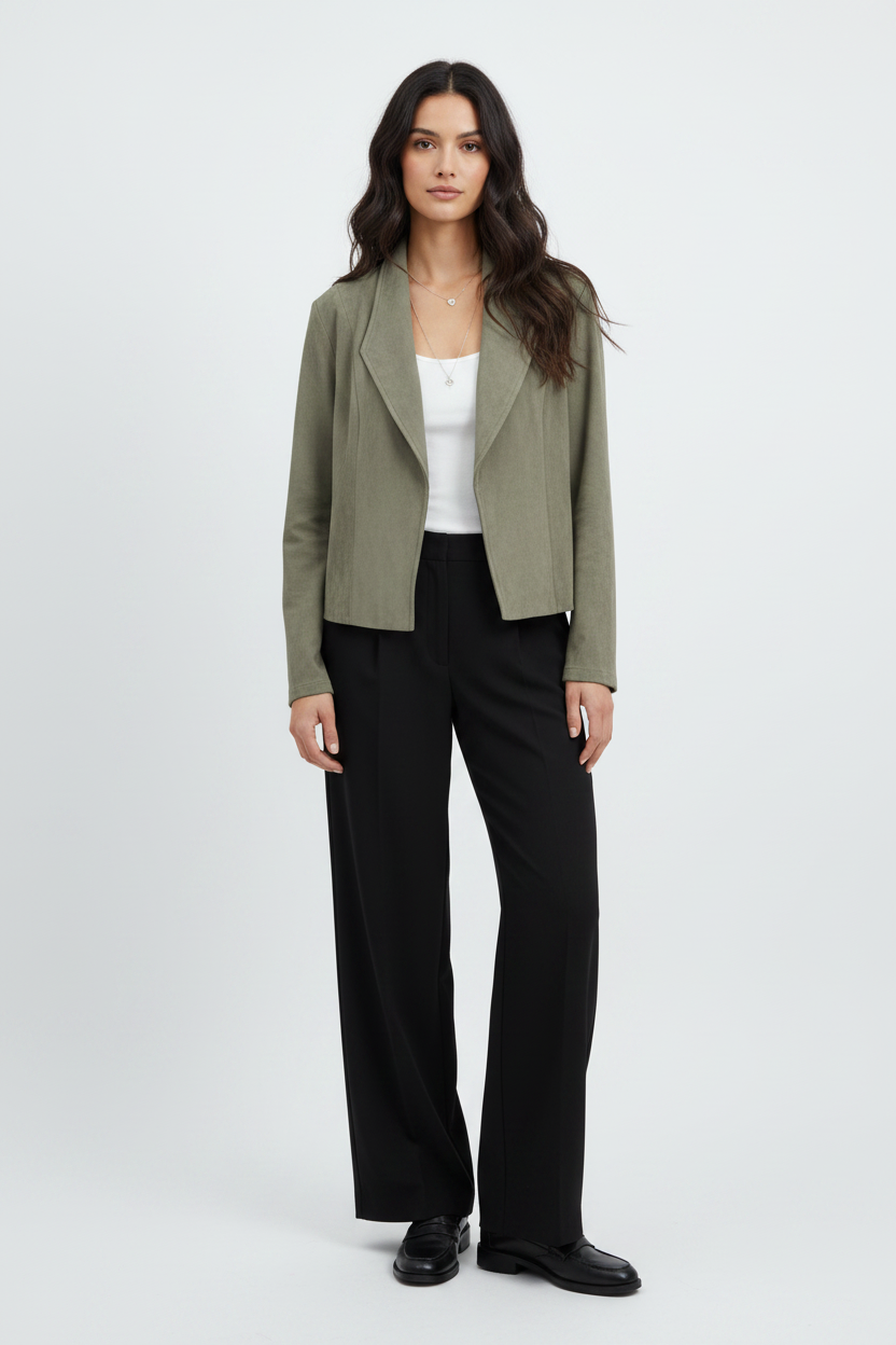 Sage Green Suede Jacket - Cropped No Zip