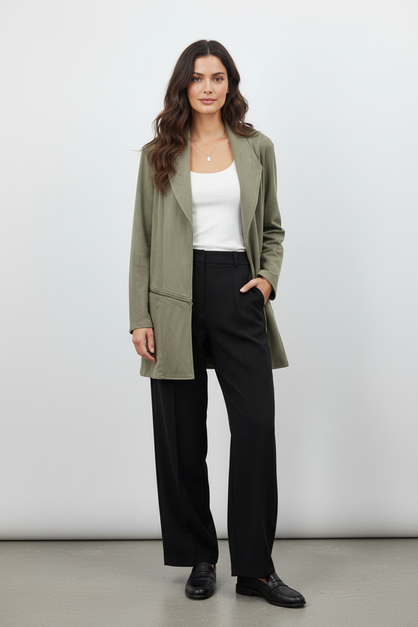 Sage Green Suede Jacket - Full Length