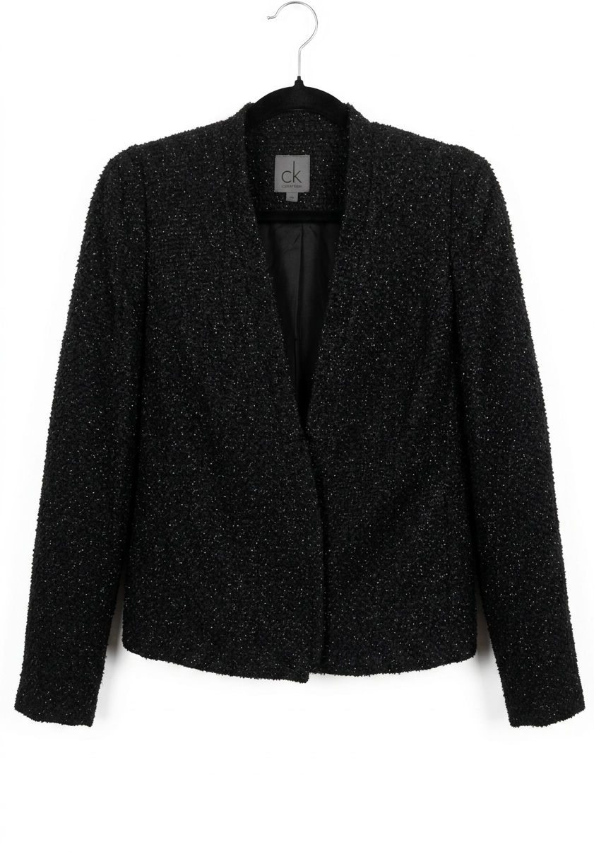 Straightened blazer front with fine glitter detail