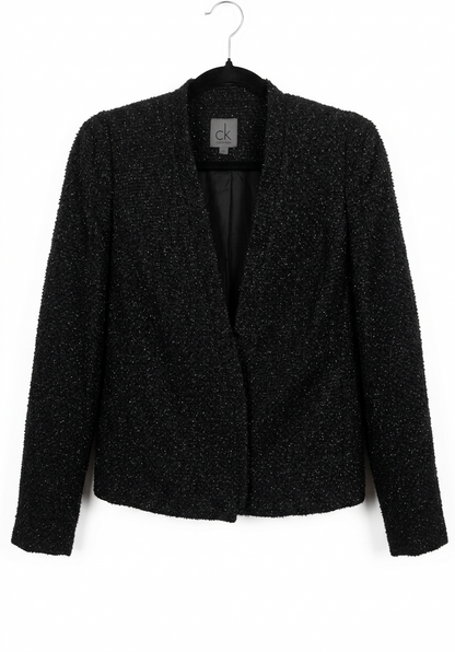 Straightened blazer front with fine glitter detail