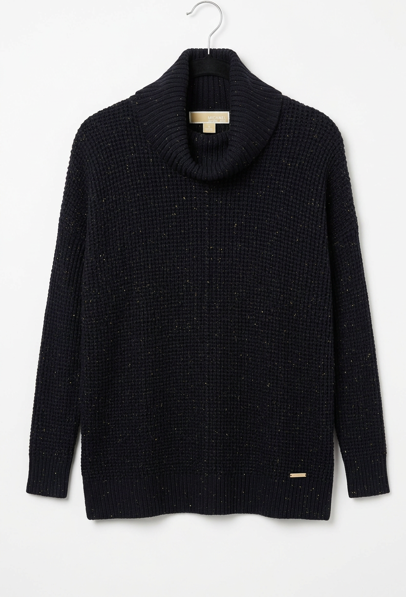 Straightened sweater front view on hanger