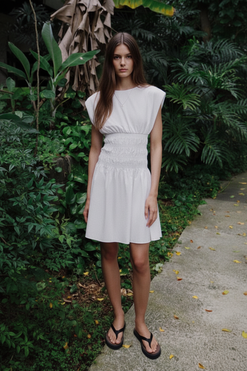 White dress front pose park