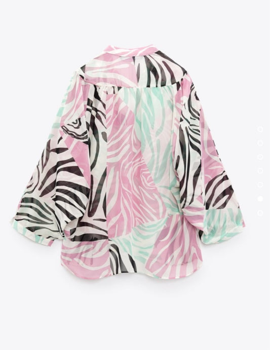 Zara Animal Print Semi-Sheer Blouse